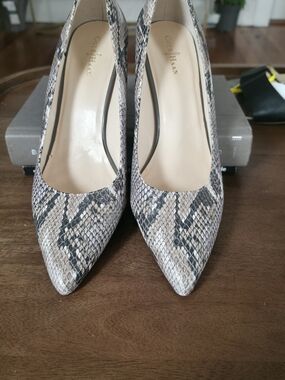 Cole Haan Women's Snake-Print Pointed Toe Pumps in Beige/Black